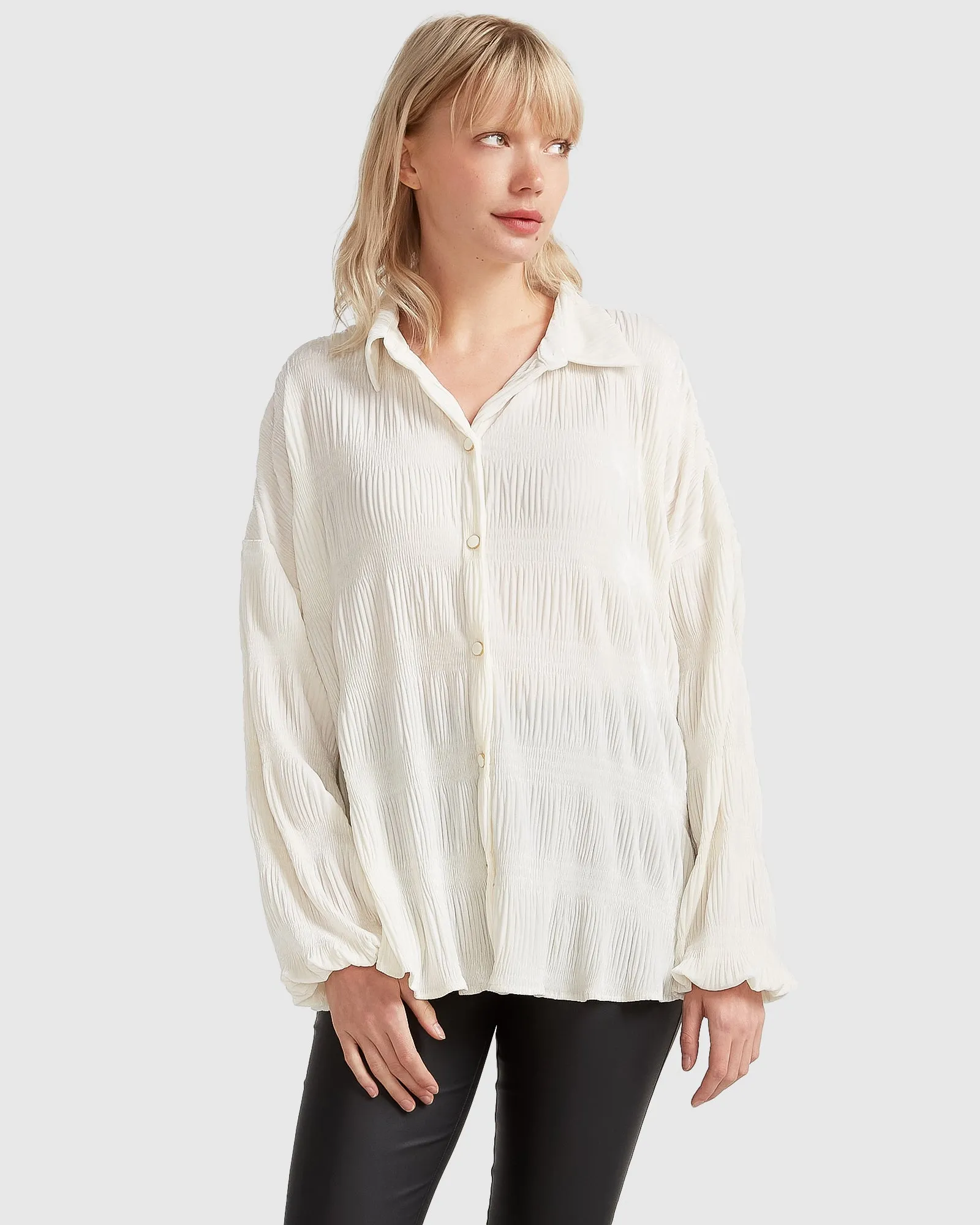 Serenade Velvet Plisse Shirt - Off-White