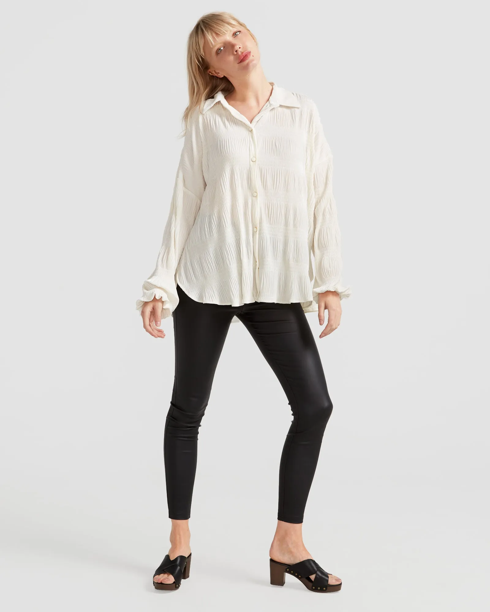 Serenade Velvet Plisse Shirt - Off-White