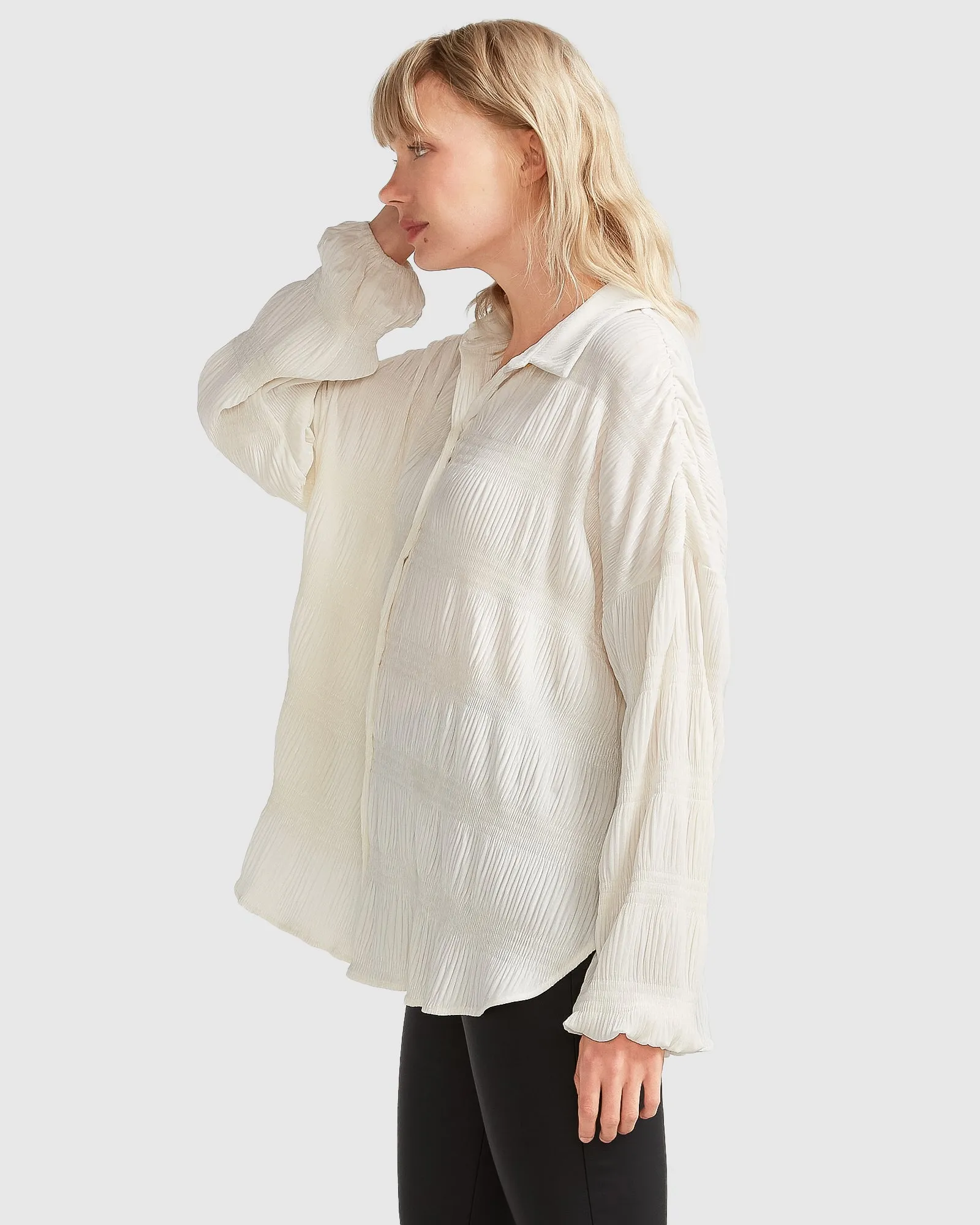 Serenade Velvet Plisse Shirt - Off-White