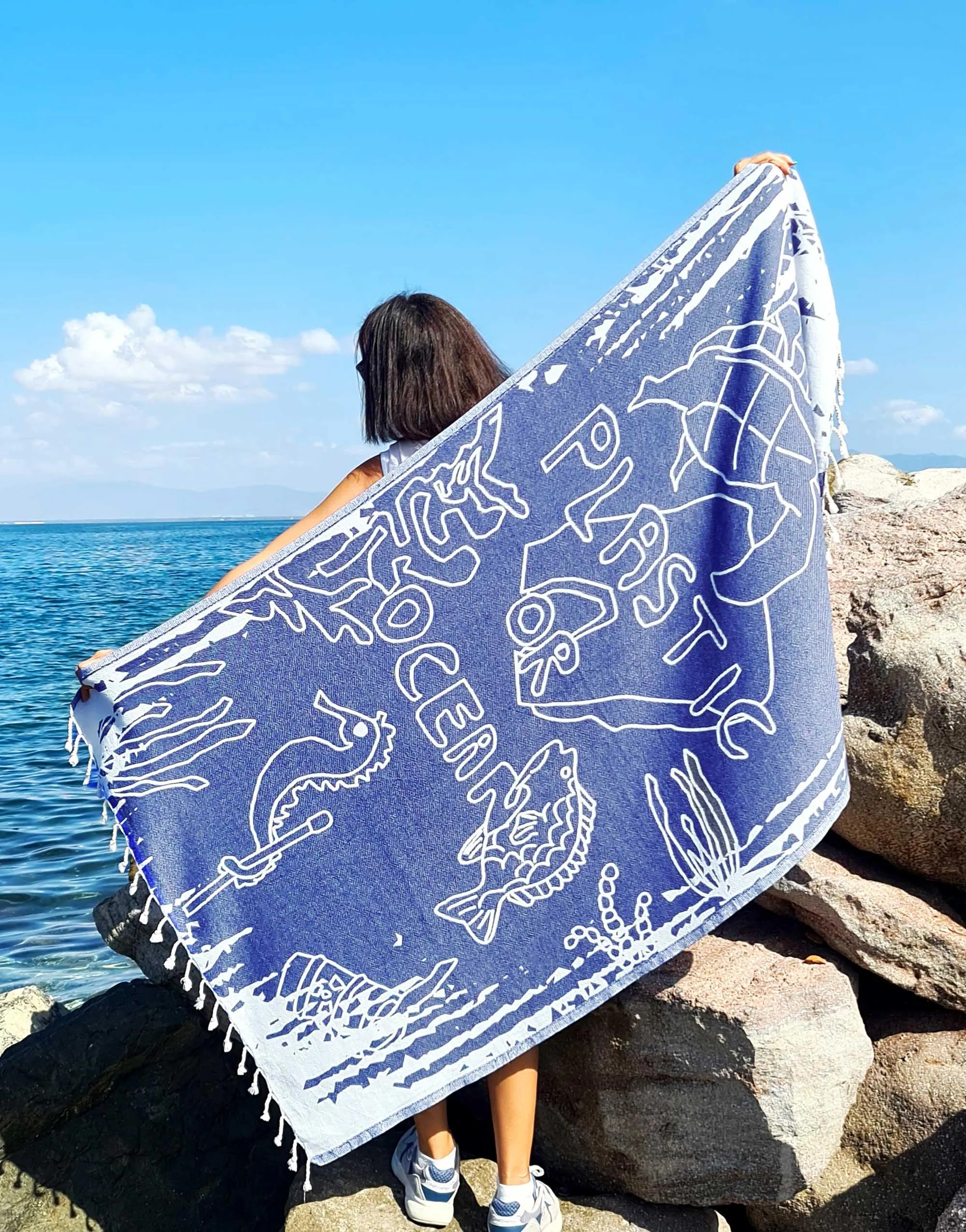 Set of 4 Turkish Beach Towels Nautical Series Pestemal 36"x63" , Plastic and Ocean