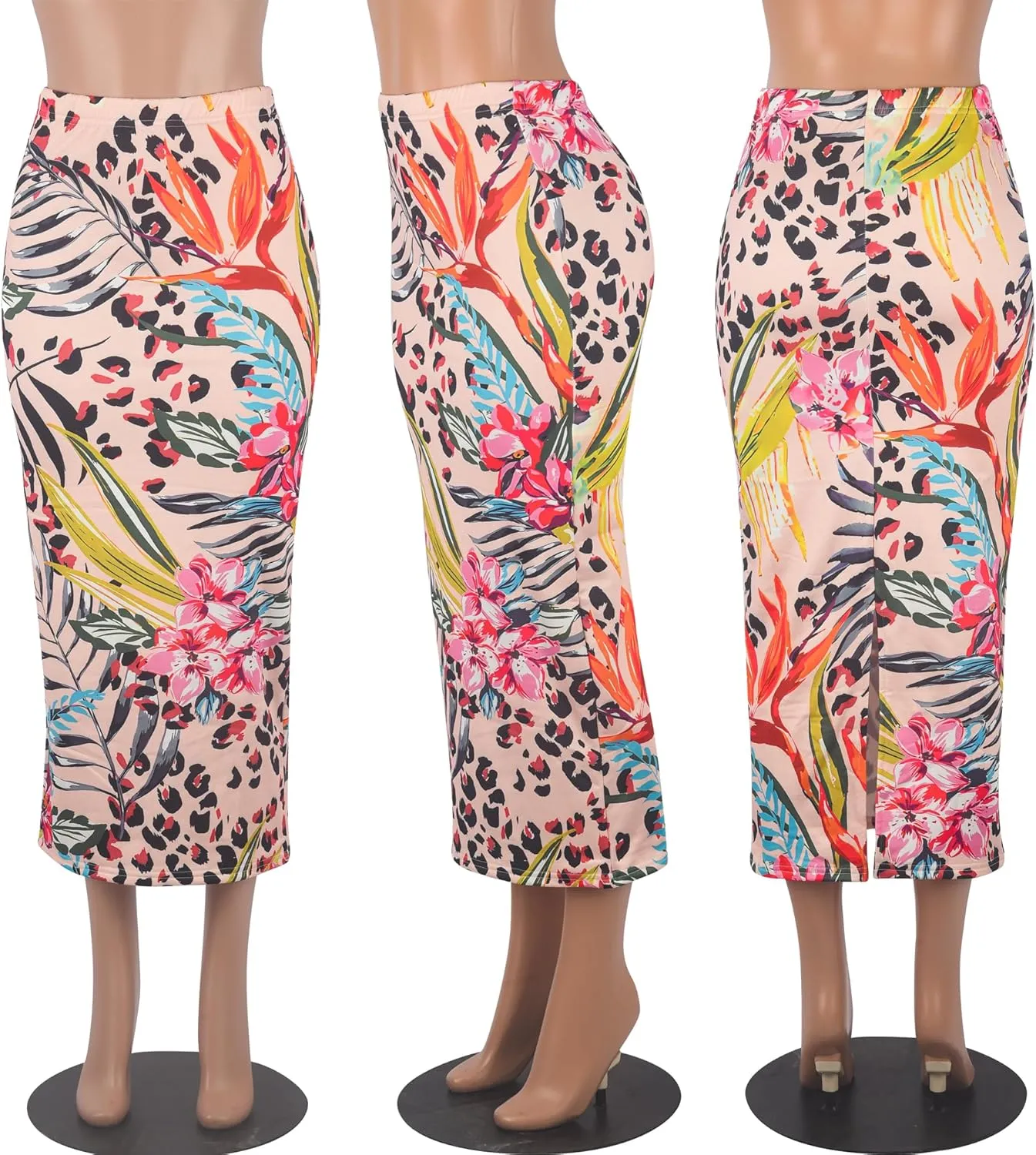 Sexy Maxi Skirt for Women, Stretch Thicken High Waist Floral Print Pencil Long Bodycon Skirts Back Split