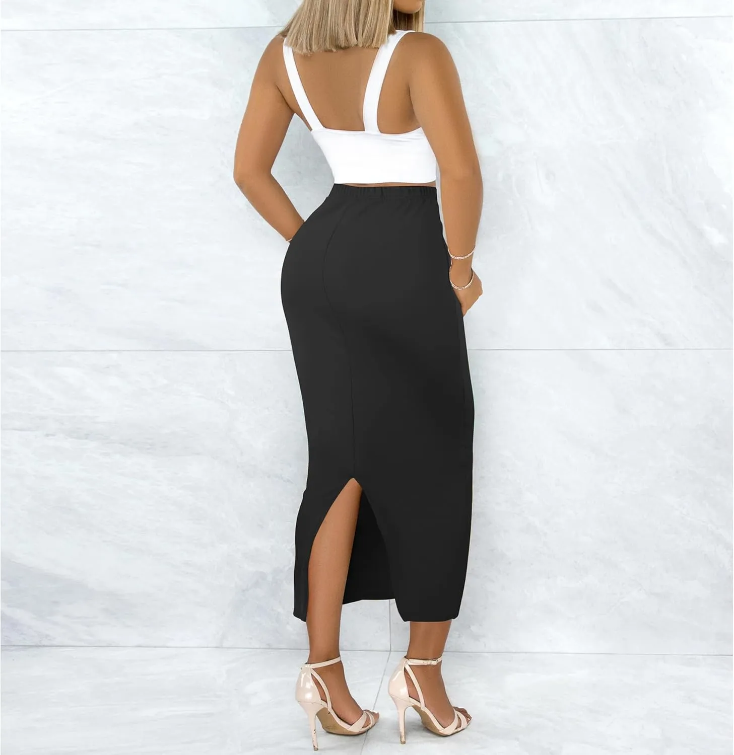 Sexy Maxi Skirt for Women, Stretch Thicken High Waist Floral Print Pencil Long Bodycon Skirts Back Split