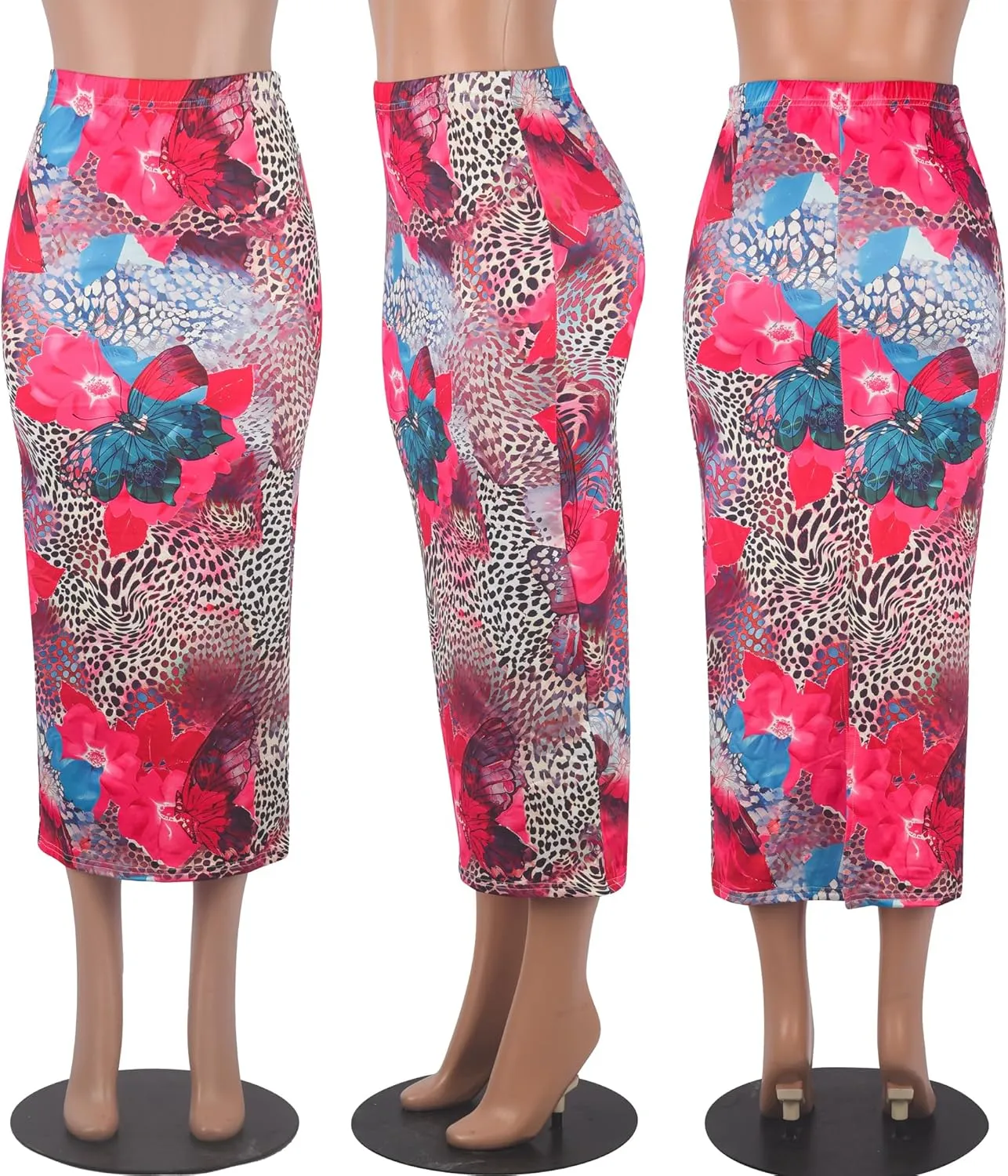 Sexy Maxi Skirt for Women, Stretch Thicken High Waist Floral Print Pencil Long Bodycon Skirts Back Split
