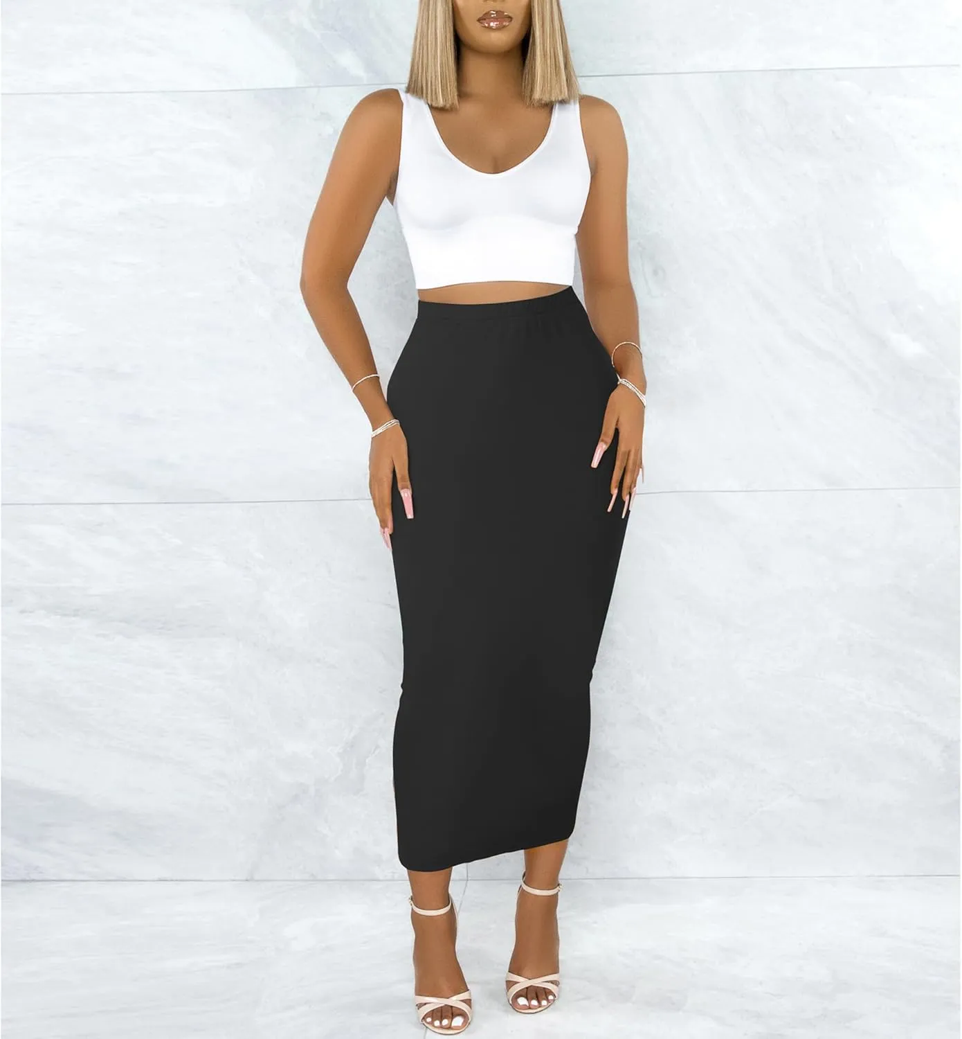 Sexy Maxi Skirt for Women, Stretch Thicken High Waist Floral Print Pencil Long Bodycon Skirts Back Split