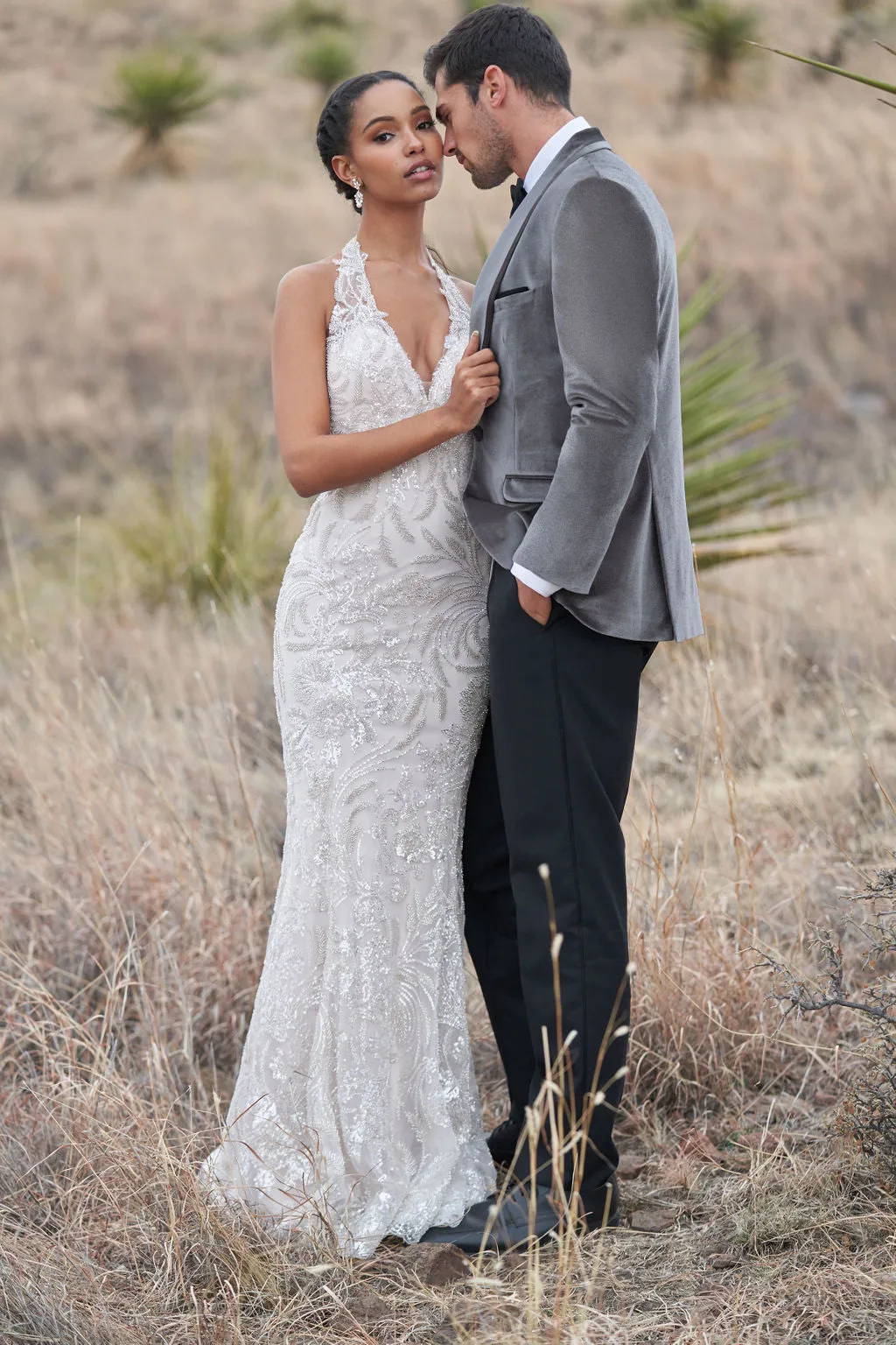 Silver Gray Venice Velvet Slim Fit Tuxedos