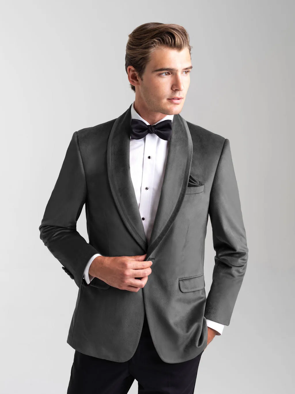 Silver Gray Venice Velvet Slim Fit Tuxedos