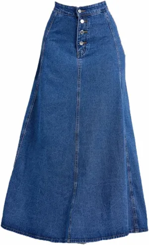Single-Breasted Ankle-Length Denim Skirt Women's High-Waisted Slimming A-Line Umbrella Skirt