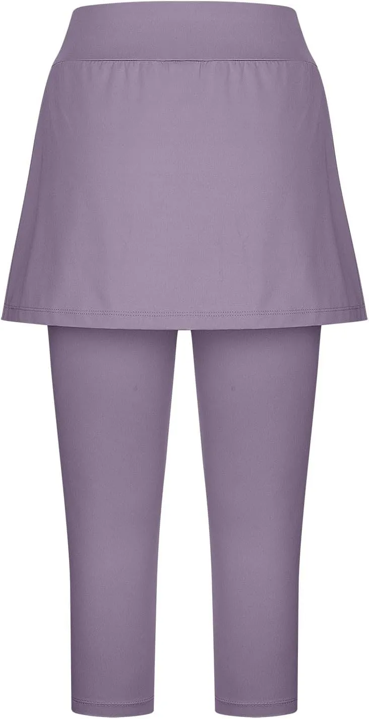 Skirted Leggings for Women Capri Athletic Golf Skorts Gym Tennis Yoga Legging High Waisted Capri Leggings with Skirts