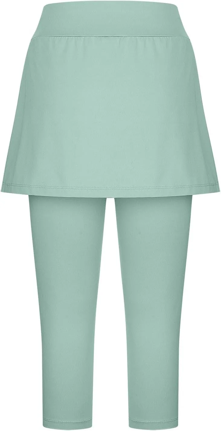 Skirted Leggings for Women Capri Athletic Golf Skorts Gym Tennis Yoga Legging High Waisted Capri Leggings with Skirts