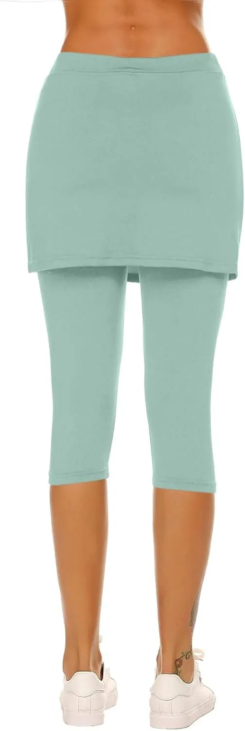Skirted Leggings for Women Capri Athletic Golf Skorts Gym Tennis Yoga Legging High Waisted Capri Leggings with Skirts