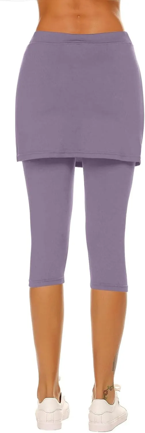 Skirted Leggings for Women Capri Athletic Golf Skorts Gym Tennis Yoga Legging High Waisted Capri Leggings with Skirts