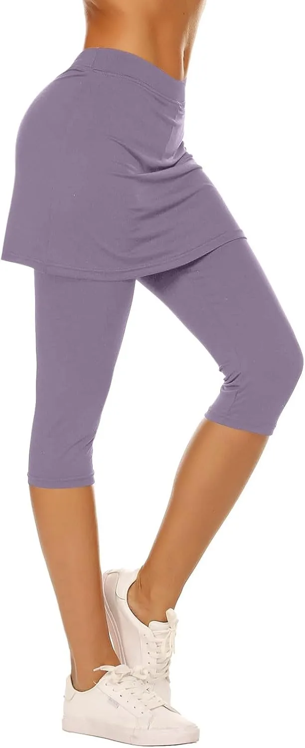 Skirted Leggings for Women Capri Athletic Golf Skorts Gym Tennis Yoga Legging High Waisted Capri Leggings with Skirts