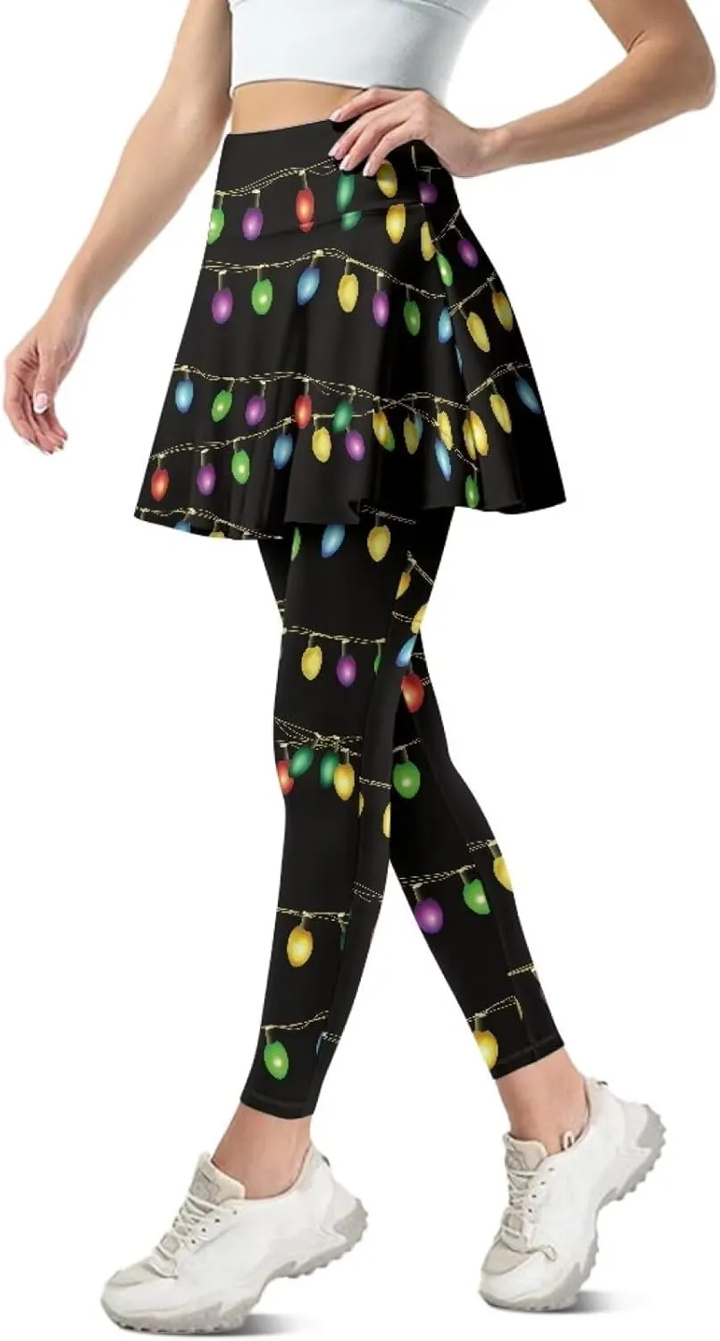 Skirted Leggings for Women with Pockets High Waisted Golf Tennis Yoga Pants with Skirt for Running Workout XS-3XL