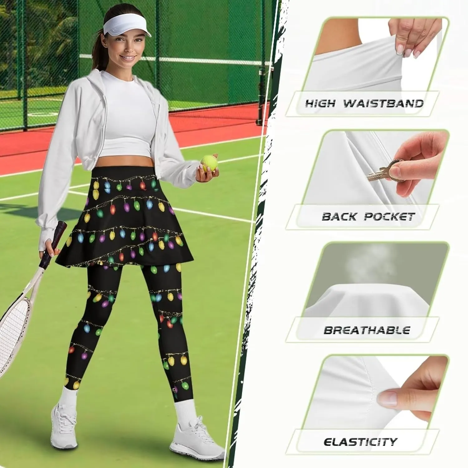 Skirted Leggings for Women with Pockets High Waisted Golf Tennis Yoga Pants with Skirt for Running Workout XS-3XL