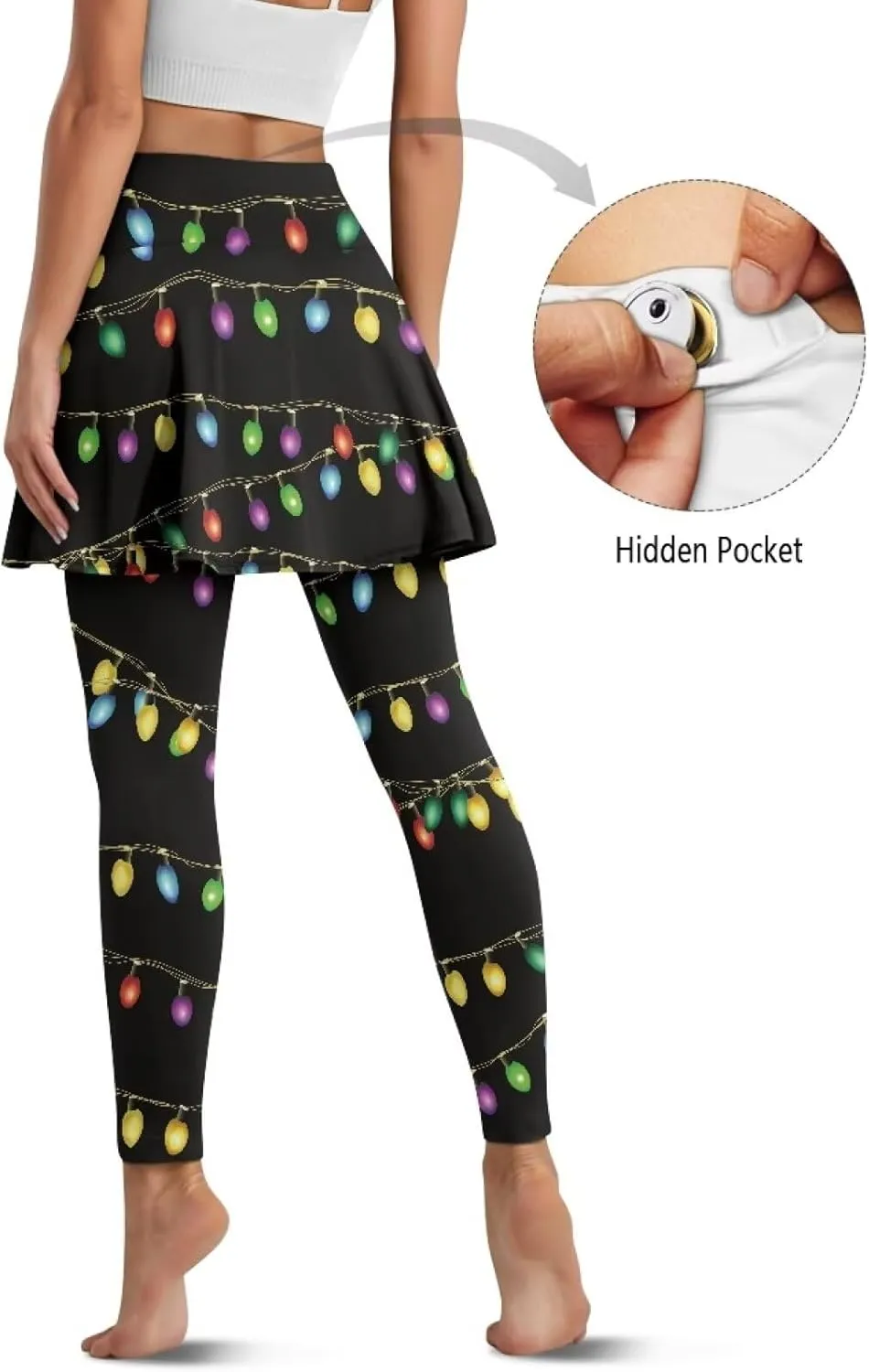 Skirted Leggings for Women with Pockets High Waisted Golf Tennis Yoga Pants with Skirt for Running Workout XS-3XL