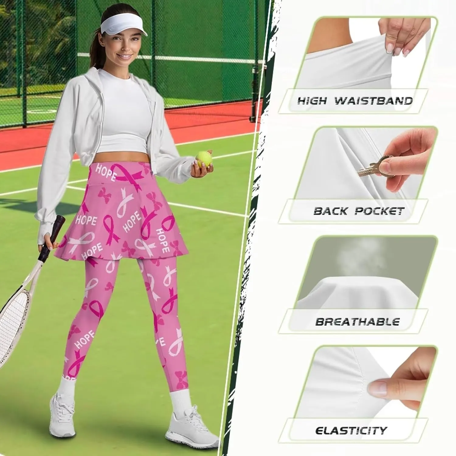 Skirted Leggings for Women with Pockets High Waisted Golf Tennis Yoga Pants with Skirt for Running Workout XS-3XL