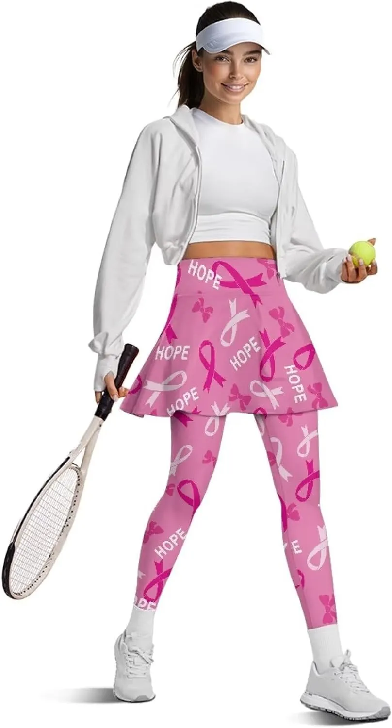Skirted Leggings for Women with Pockets High Waisted Golf Tennis Yoga Pants with Skirt for Running Workout XS-3XL