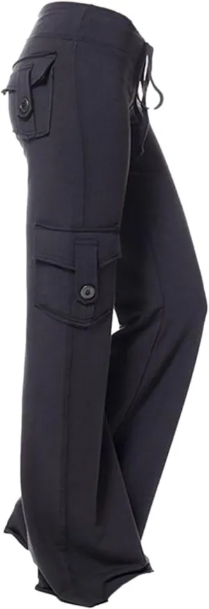 SMIDOW Plus Size Yoga Cargo Pants for Women with Pockets Loose Comfy Stretchy Wide Leg Bootcut Athletic Workout Leggings