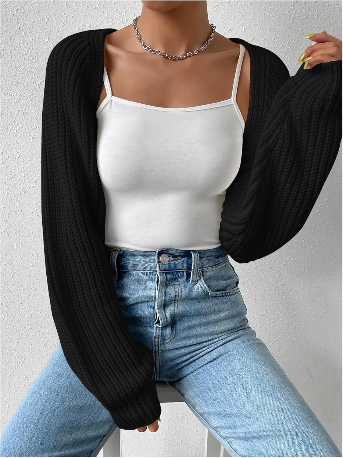 SOLY HUX Cropped Cardigan Sweater for Women Open Front Bolero Shrugs for Dress Y2K Knit Tops Preppy Clothes