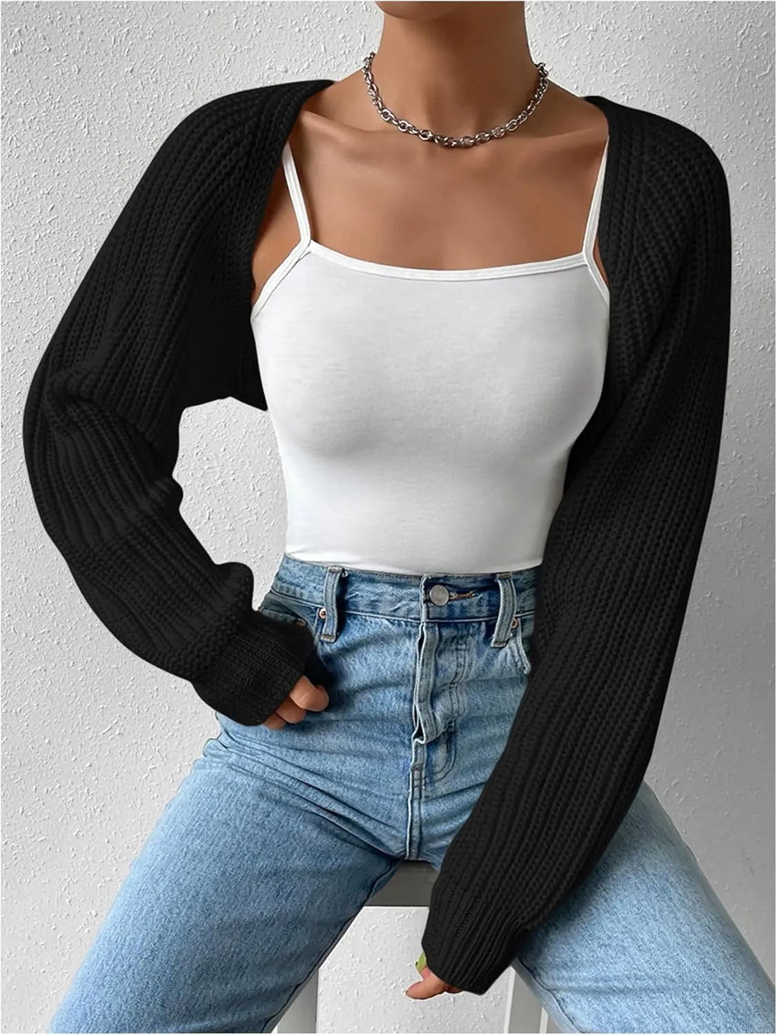SOLY HUX Cropped Cardigan Sweater for Women Open Front Bolero Shrugs for Dress Y2K Knit Tops Preppy Clothes