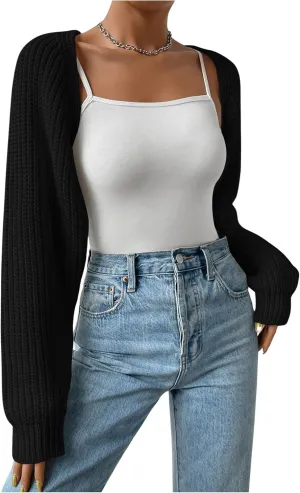 SOLY HUX Cropped Cardigan Sweater for Women Open Front Bolero Shrugs for Dress Y2K Knit Tops Preppy Clothes