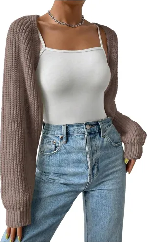 SOLY HUX Cropped Cardigan Sweater for Women Open Front Bolero Shrugs for Dress Y2K Knit Tops Preppy Clothes