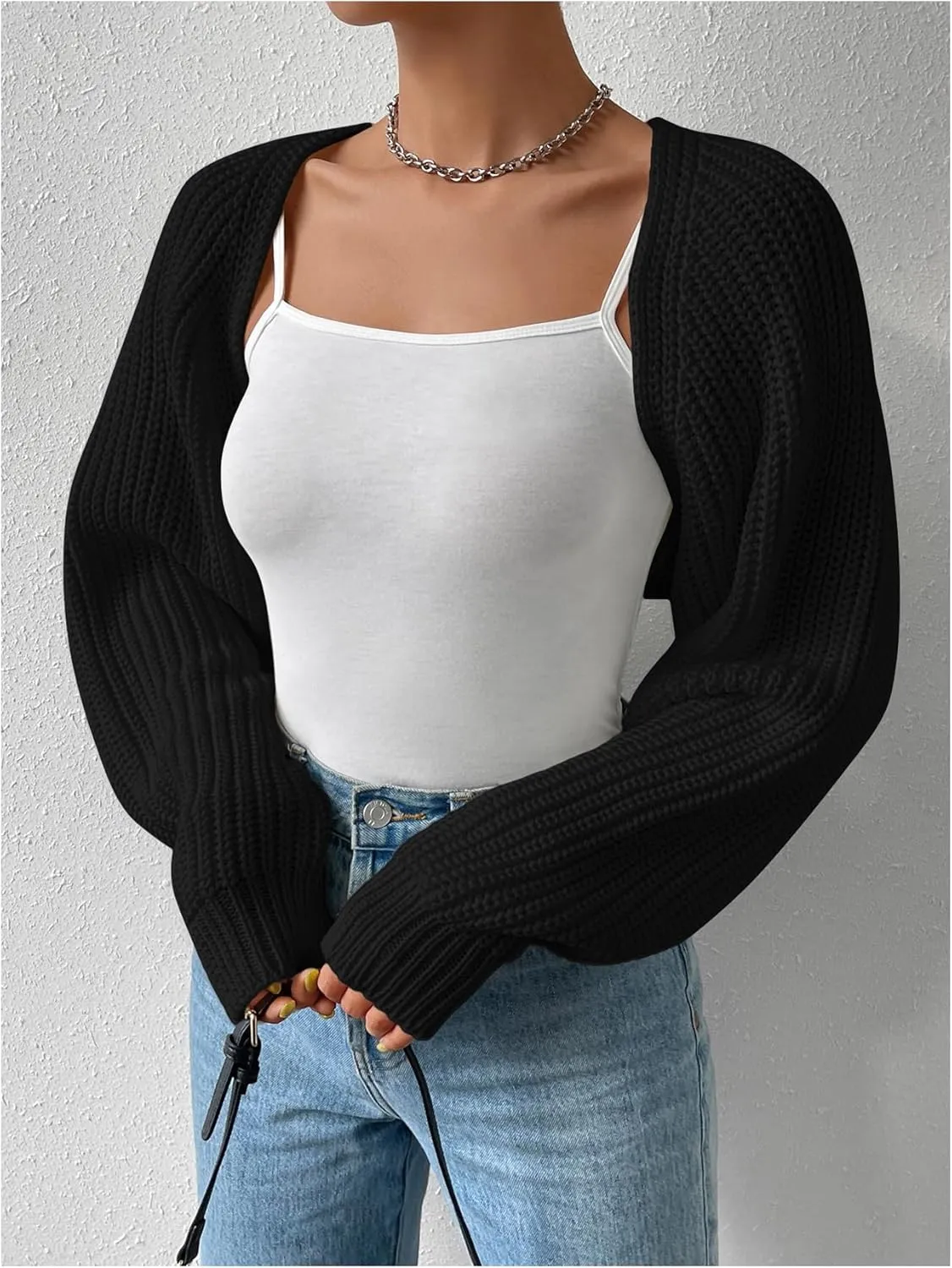 SOLY HUX Cropped Cardigan Sweater for Women Open Front Bolero Shrugs for Dress Y2K Knit Tops Preppy Clothes