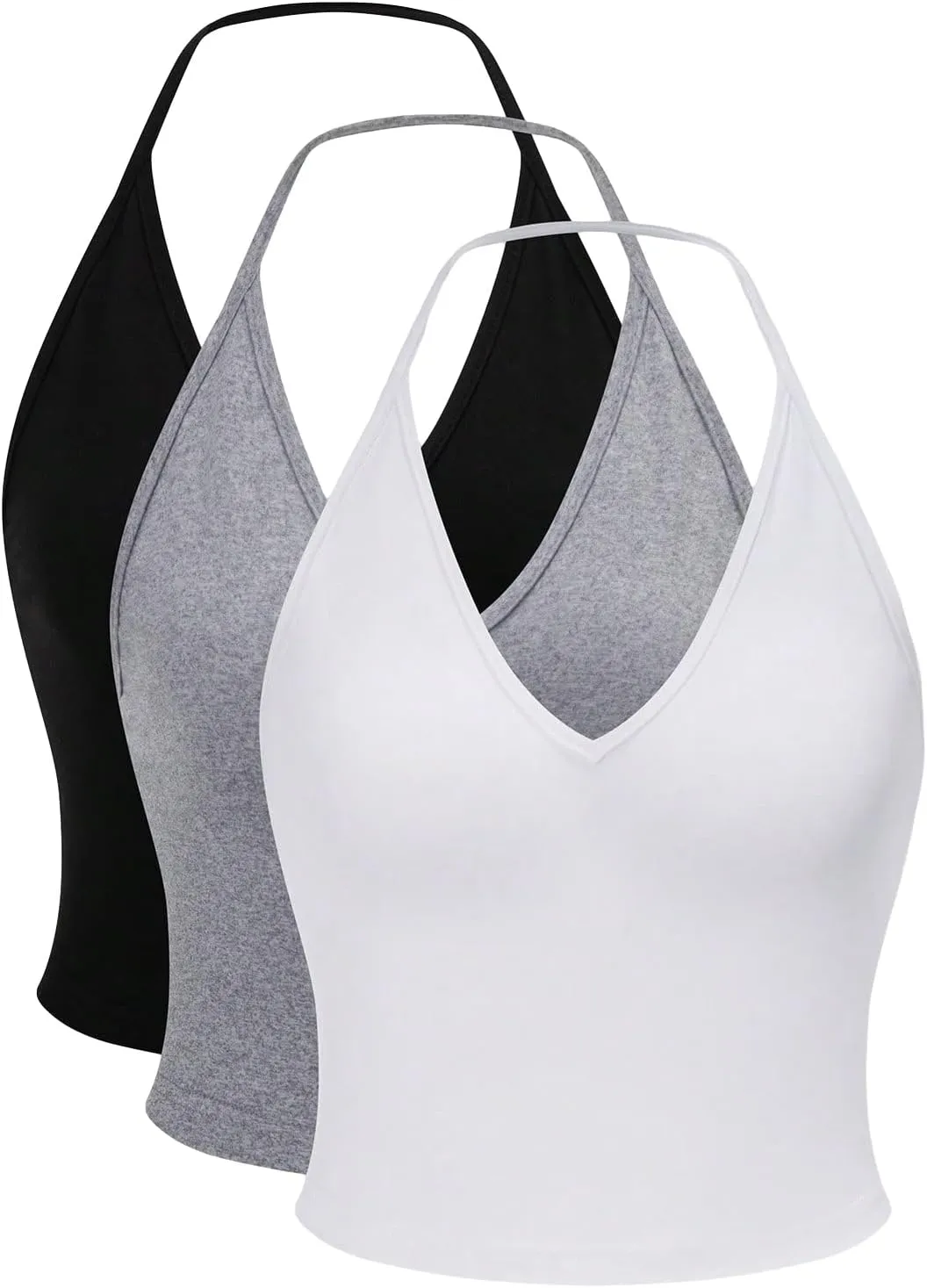 SOLY HUX Women's Halter Tops 3 Piece Backless Sleeveless Crop Cami Top Summer Camisole