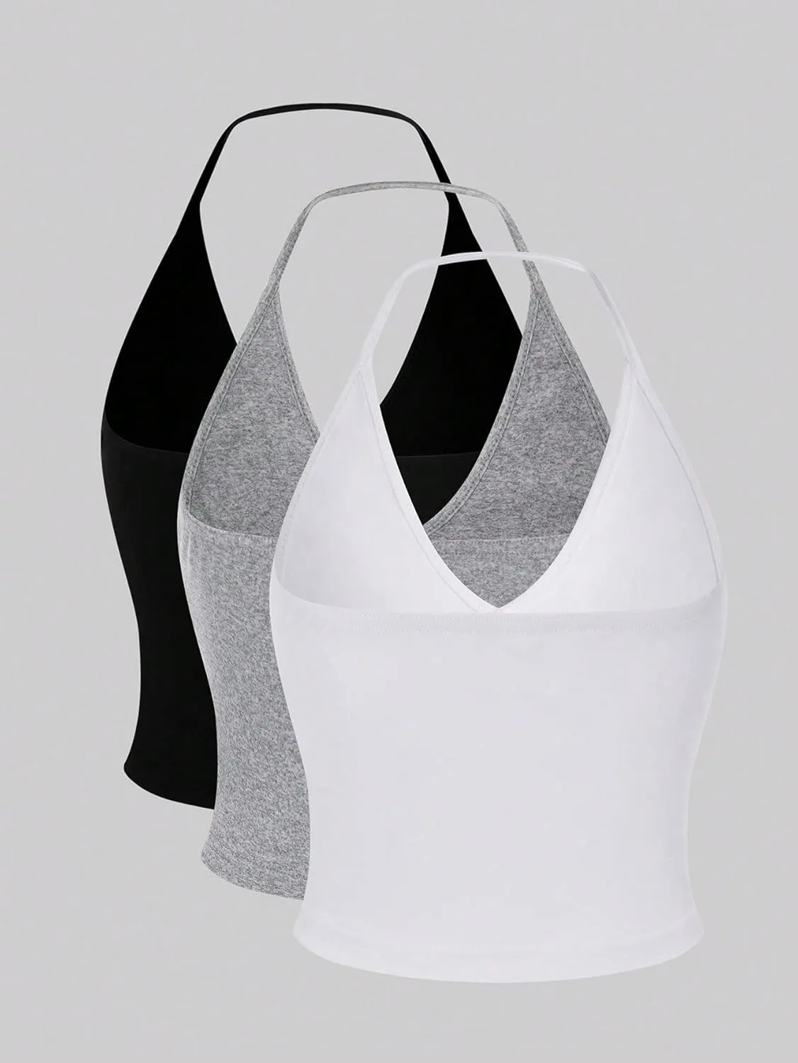 SOLY HUX Women's Halter Tops 3 Piece Backless Sleeveless Crop Cami Top Summer Camisole