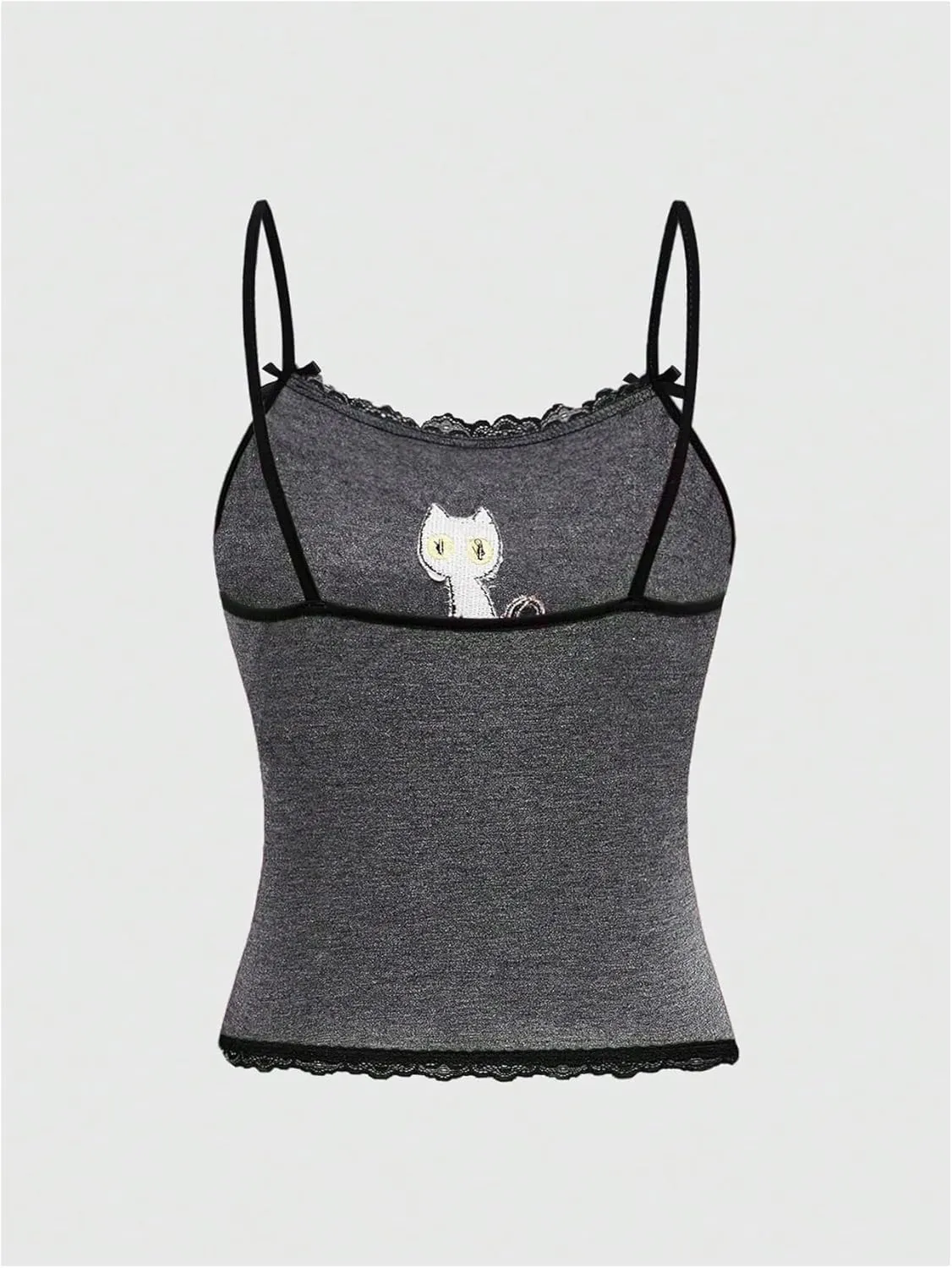 SOLY HUX Women's Y2k Lace Striped Cami Crop Tops Spaghetti Strap Cat Embroidery Camisole