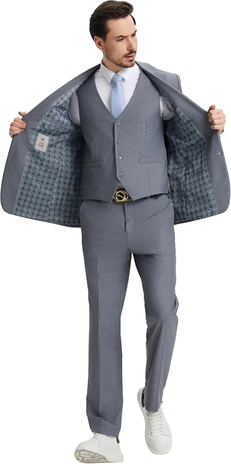 STACY ADAMS Suits 3pc Suit Set, Jacket Vest and Dress Pants,Hybrid-Fit Suits