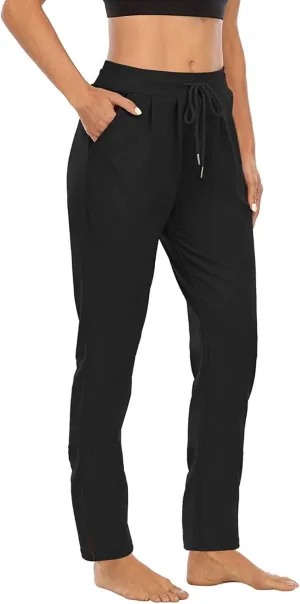 Straight Leg Pants for Women Casual Elastic Waist Drawstring Yoga Pants with Pockets Workout Running Sweatpants