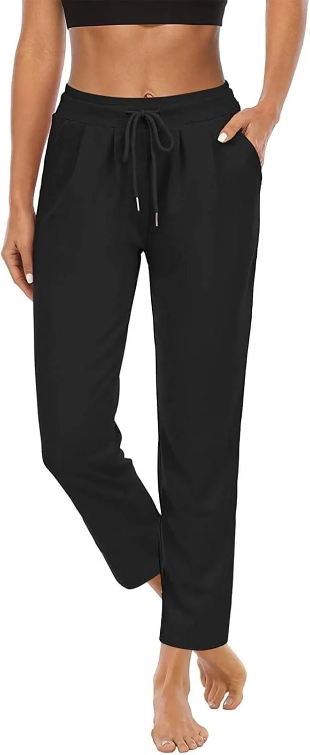 Straight Leg Pants for Women Casual Elastic Waist Drawstring Yoga Pants with Pockets Workout Running Sweatpants