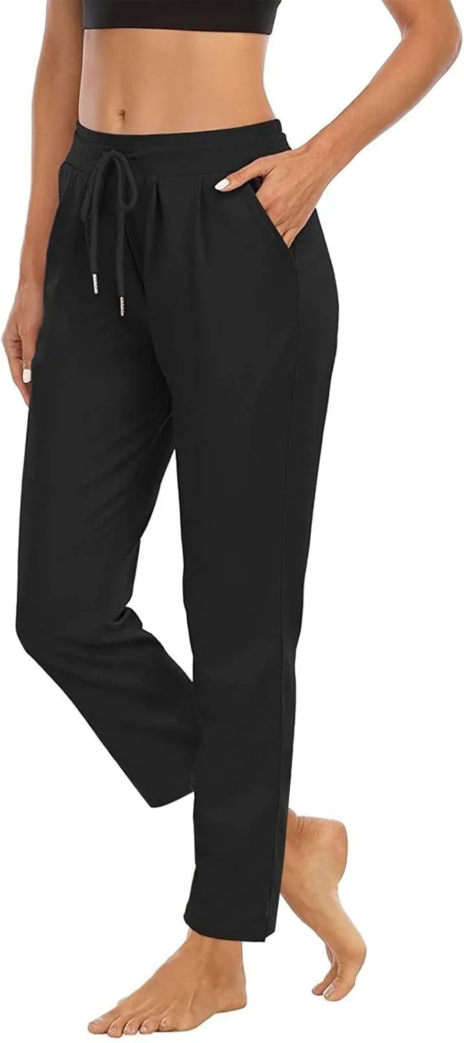 Straight Leg Pants for Women Casual Elastic Waist Drawstring Yoga Pants with Pockets Workout Running Sweatpants