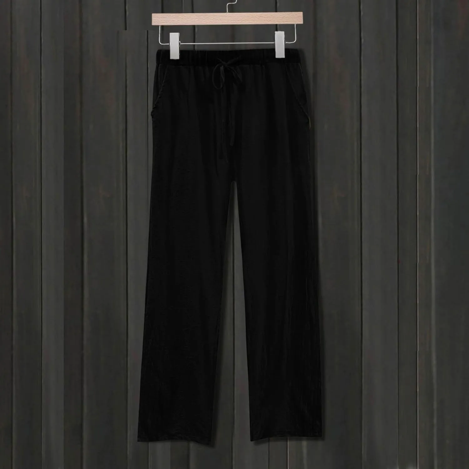 Summer Casual Trousers Pants for Women Flowy Straight Leg Cotton Linen Pants with Pockets Loose Fit Fashion Outfits