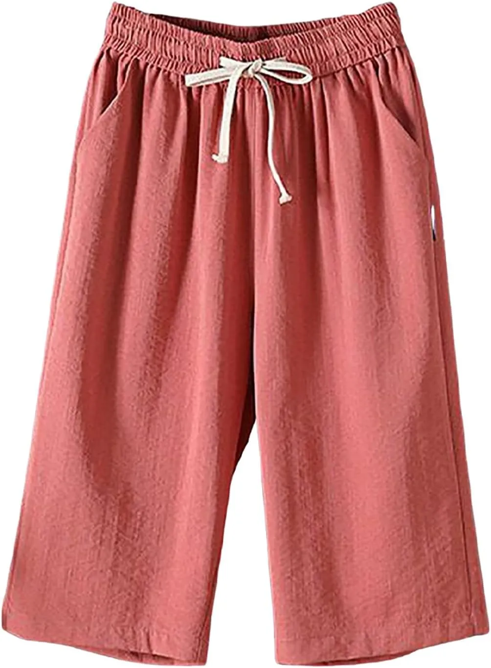 Summer Pants for Women 2025 Plus Size Cotton Linen Pants Loose Fit High Waisted Wide Leg Cropped Pants with Pockets