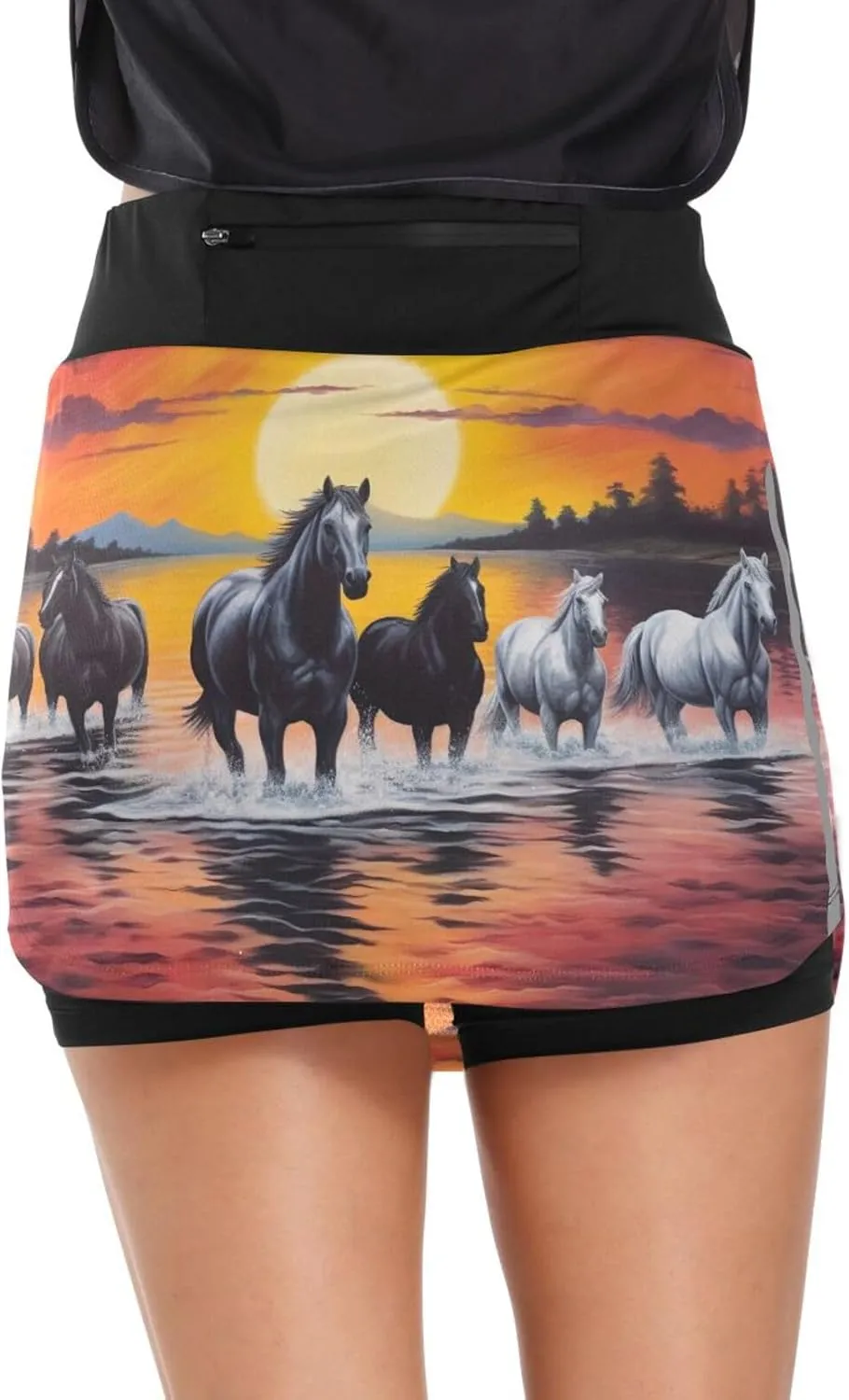 Sunset Horses Tennis Skorts Skirts for Women Workout Athletic Skirt High Waisted with Pocket