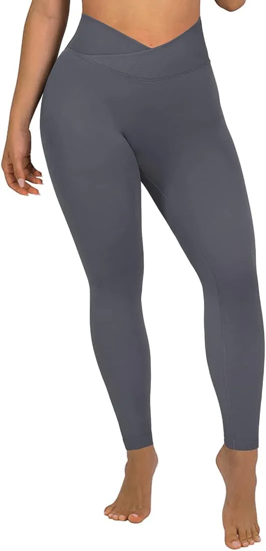 SUUKSESS Women Crossover Seamless Leggings Butt Lifting High Waisted Workout Yoga Pants