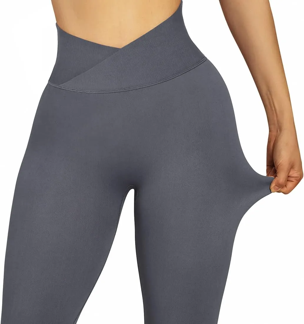 SUUKSESS Women Crossover Seamless Leggings Butt Lifting High Waisted Workout Yoga Pants