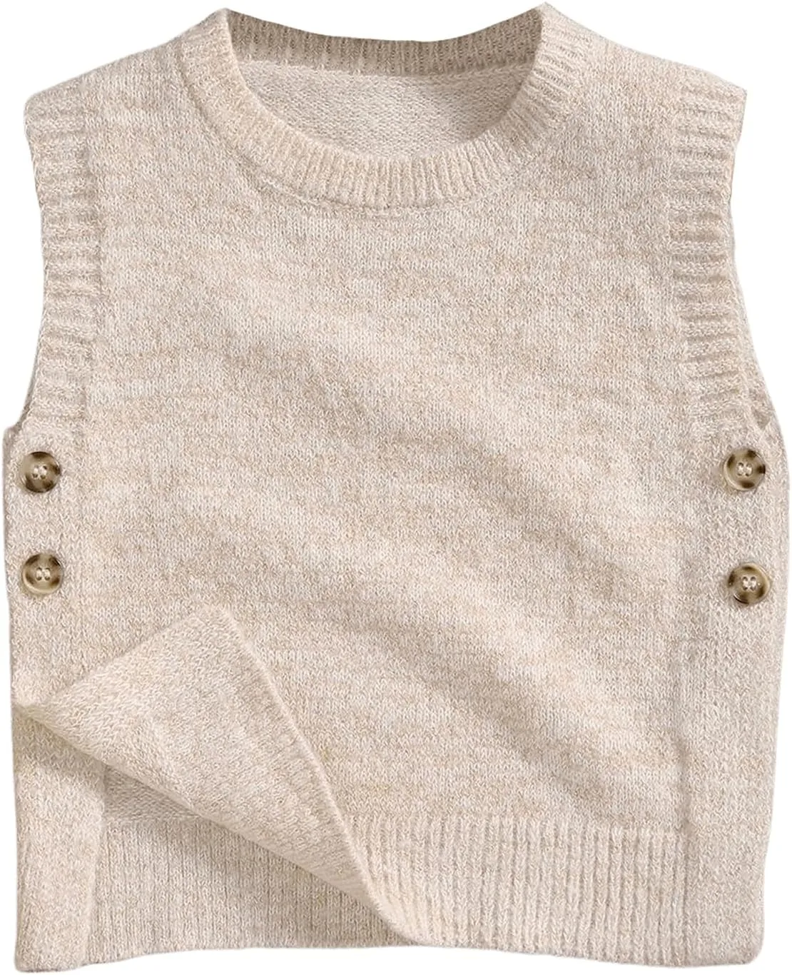 SweatyRocks Girl's Button Split Side Sweater Vest Crew Neck Sleeveless Knit Vest Tops