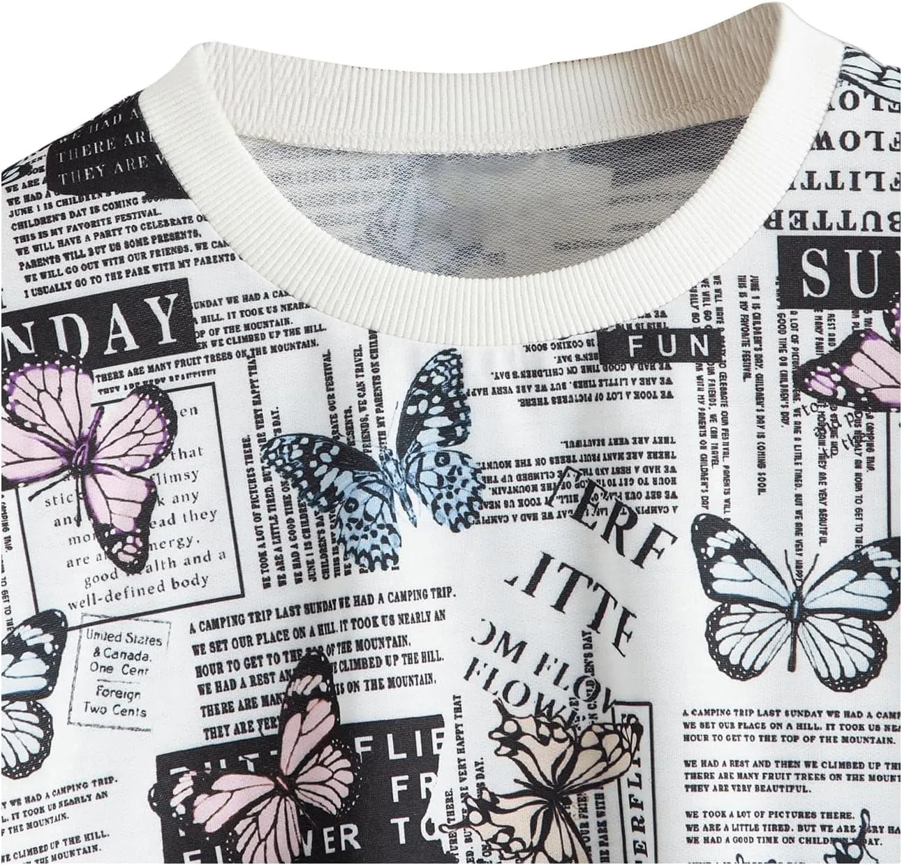 SweatyRocks Women's Butterfly Pattern Letter Graphic Sweatshirt Long Sleeve Crop Tops