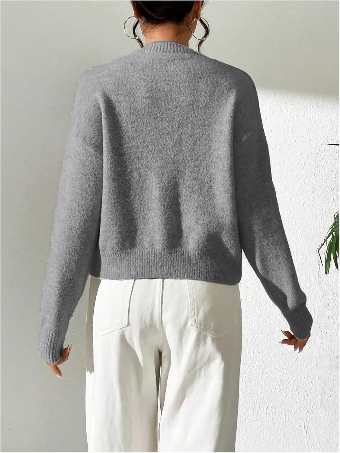 SweatyRocks Women's Button Up Crew Neck Cardigan Long Sleeve Knitted Sweater Outwear