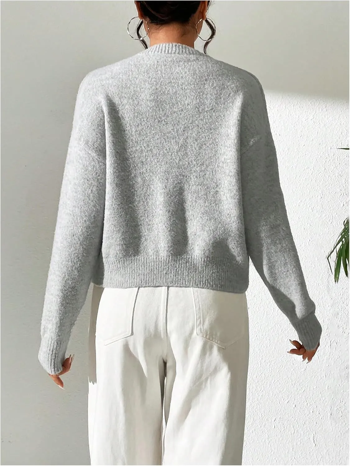 SweatyRocks Women's Button Up Crew Neck Cardigan Long Sleeve Knitted Sweater Outwear
