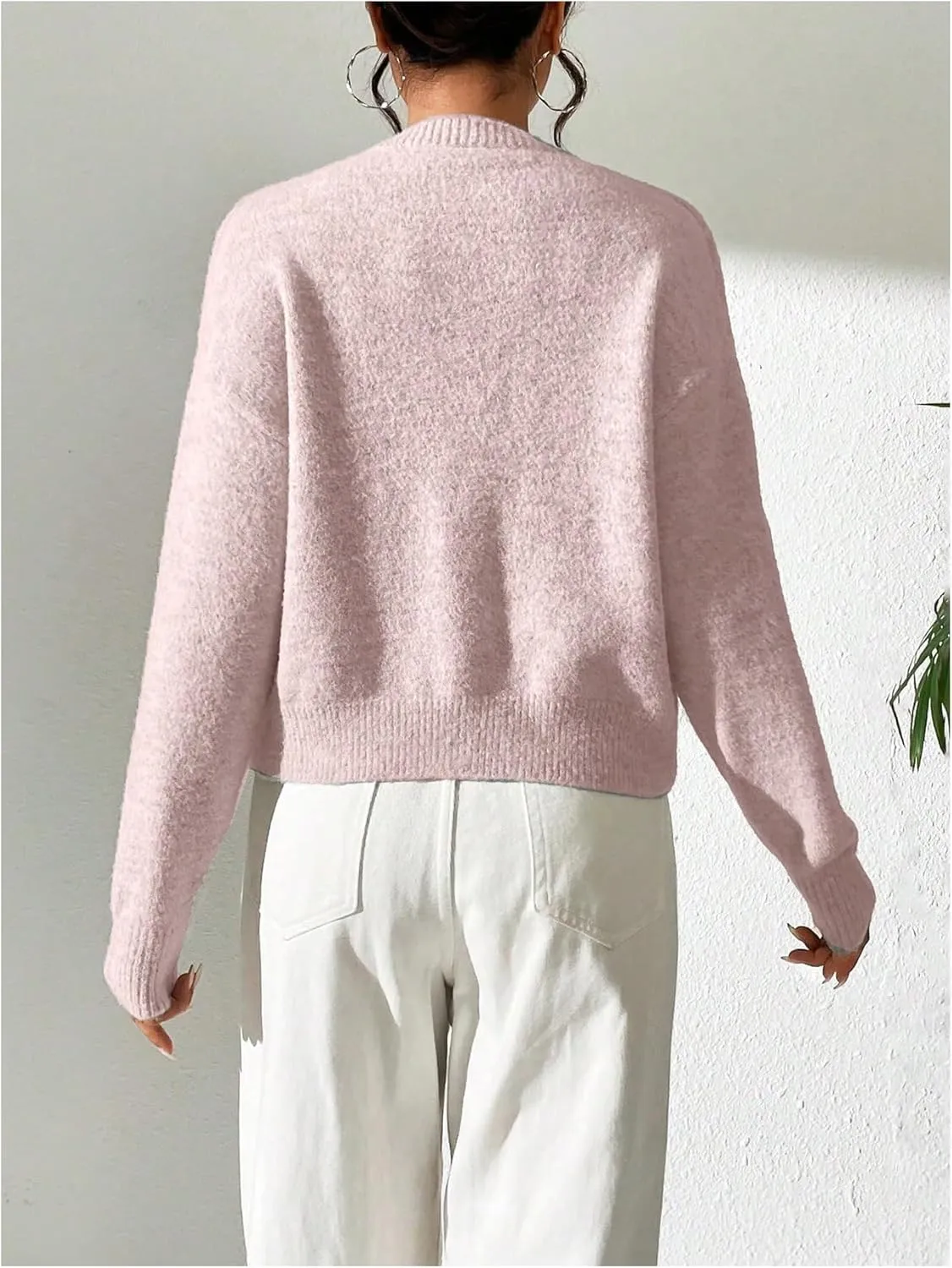 SweatyRocks Women's Button Up Crew Neck Cardigan Long Sleeve Knitted Sweater Outwear