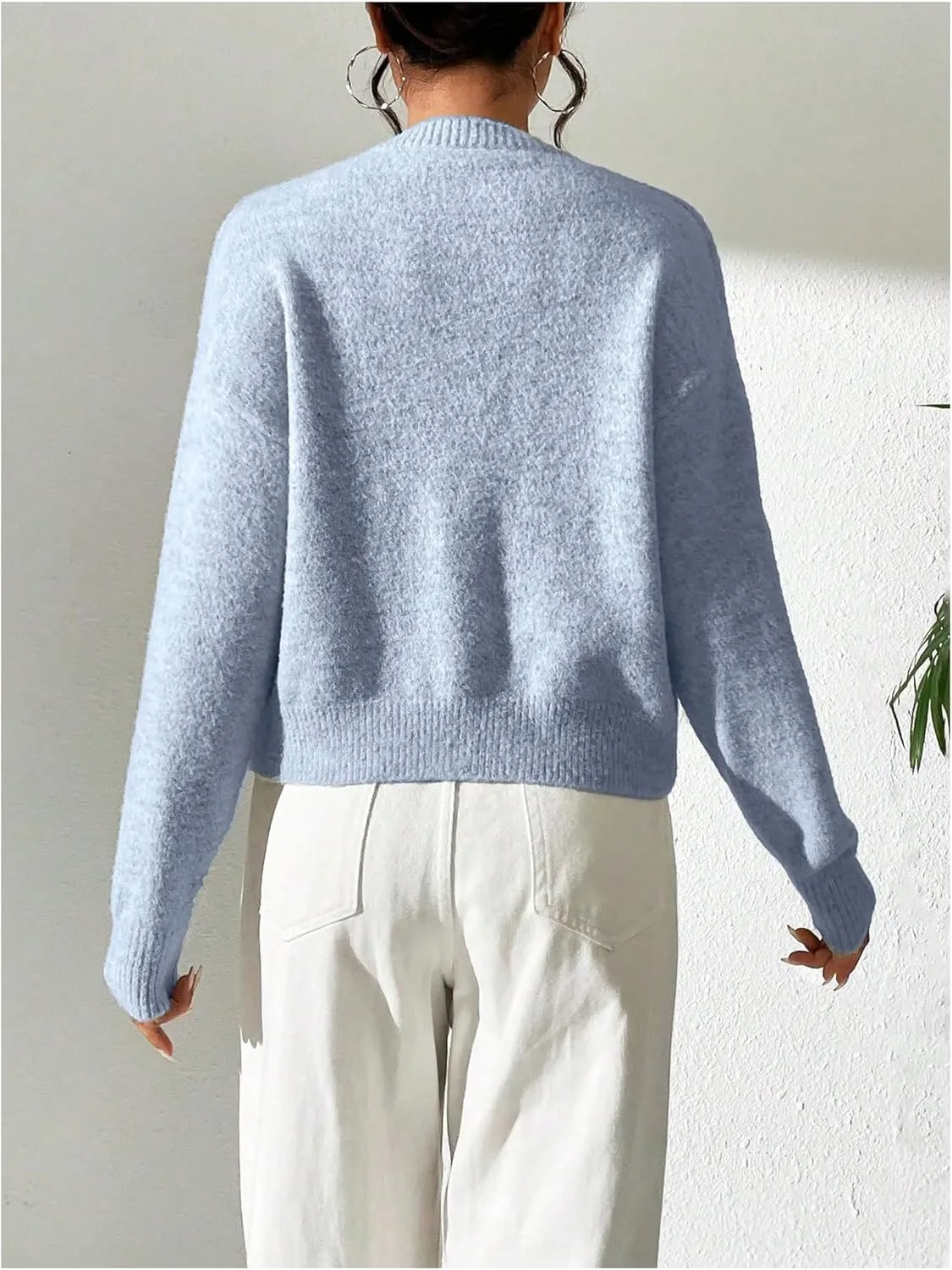 SweatyRocks Women's Button Up Crew Neck Cardigan Long Sleeve Knitted Sweater Outwear
