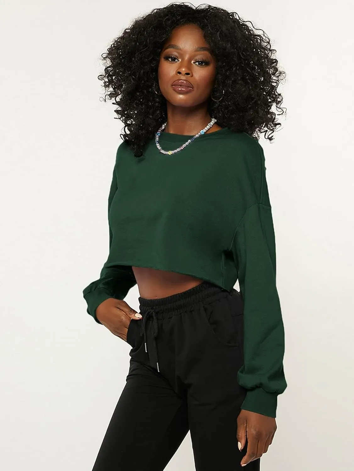 SweatyRocks Women's Casual Long Sleeve Raw Hem Pullover Crop Tops Sweatshirts