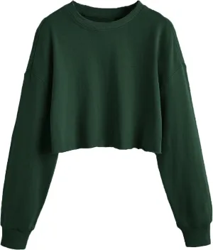 SweatyRocks Women's Casual Long Sleeve Raw Hem Pullover Crop Tops Sweatshirts