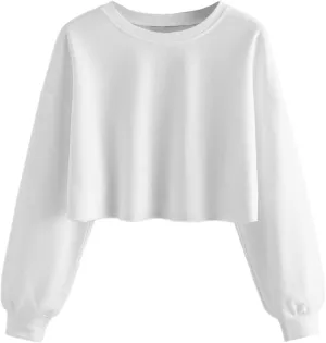 SweatyRocks Women's Casual Long Sleeve Raw Hem Pullover Crop Tops Sweatshirts