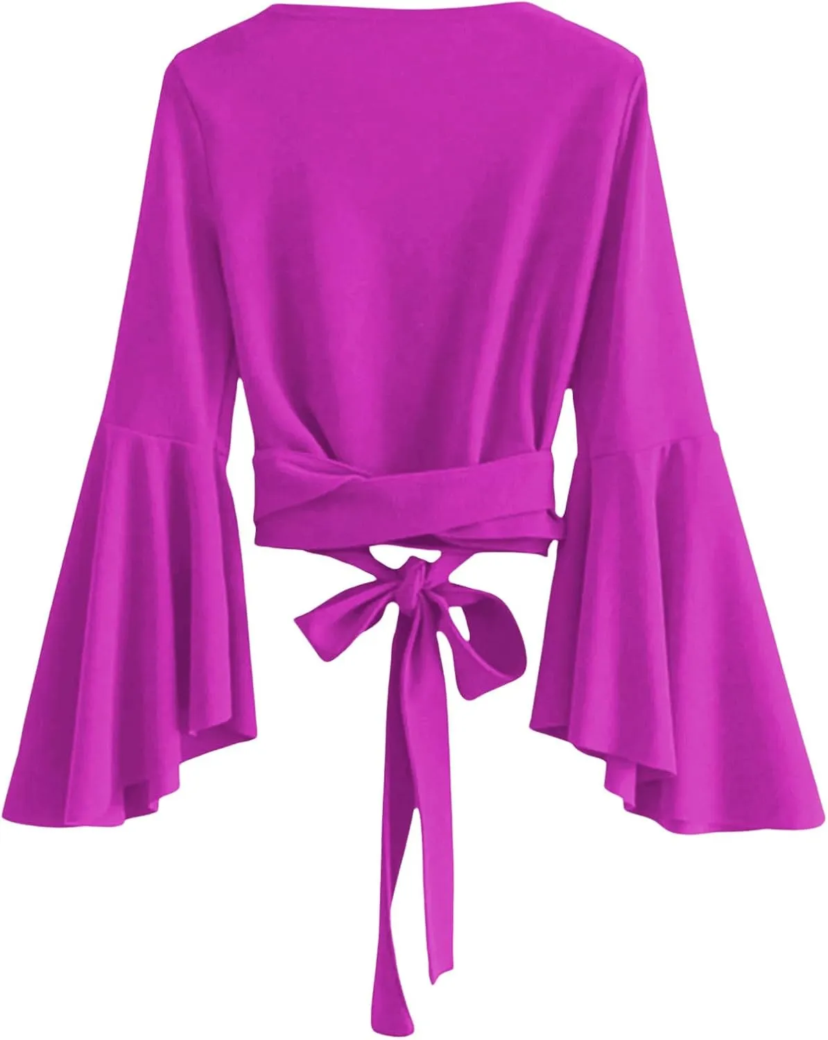 SweatyRocks Women's Long Sleeve V Neck Tie Knot Bandage Wrap Blouse Crop Top