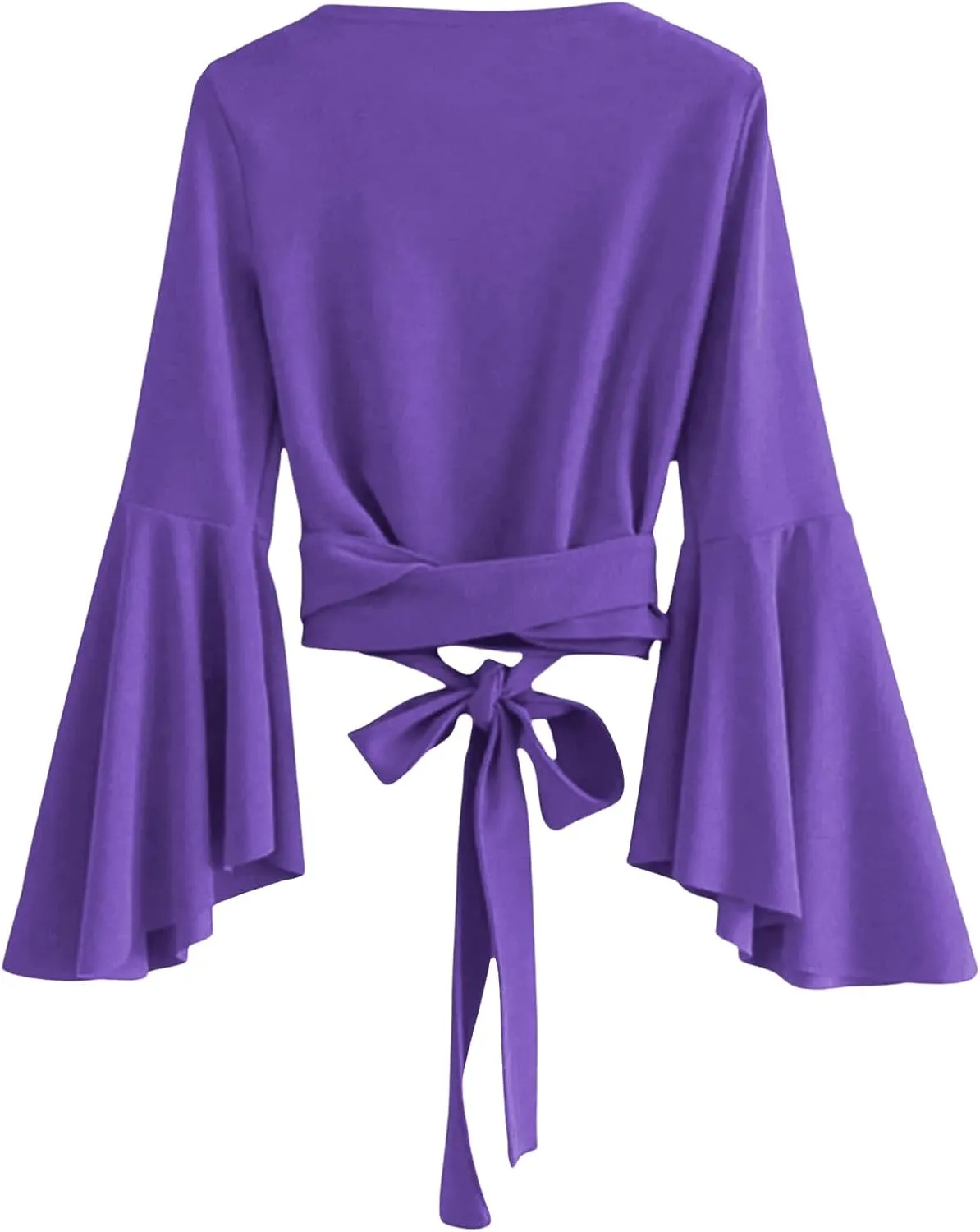 SweatyRocks Women's Long Sleeve V Neck Tie Knot Bandage Wrap Blouse Crop Top